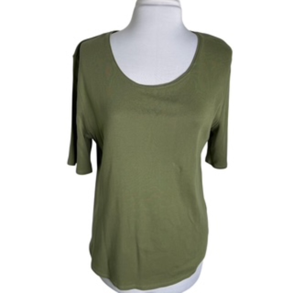 NWOT Time & Tru Elbow Length Scoop Neck Olive Color Women's Top Size L (12-14)